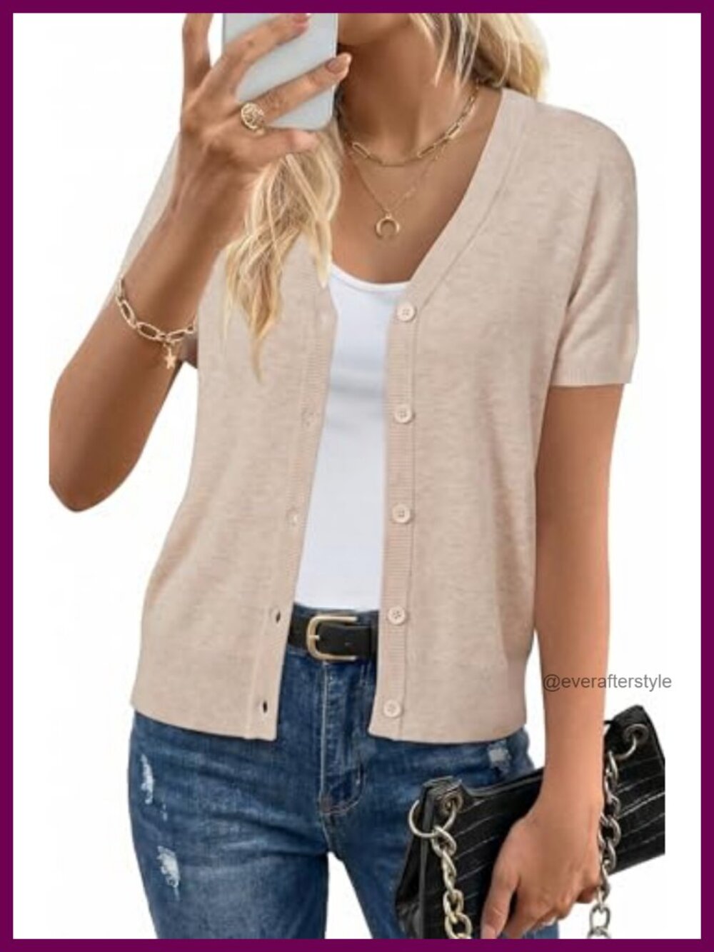 Wool Blend V-Neck Cardigan Short Sleeve Button Front